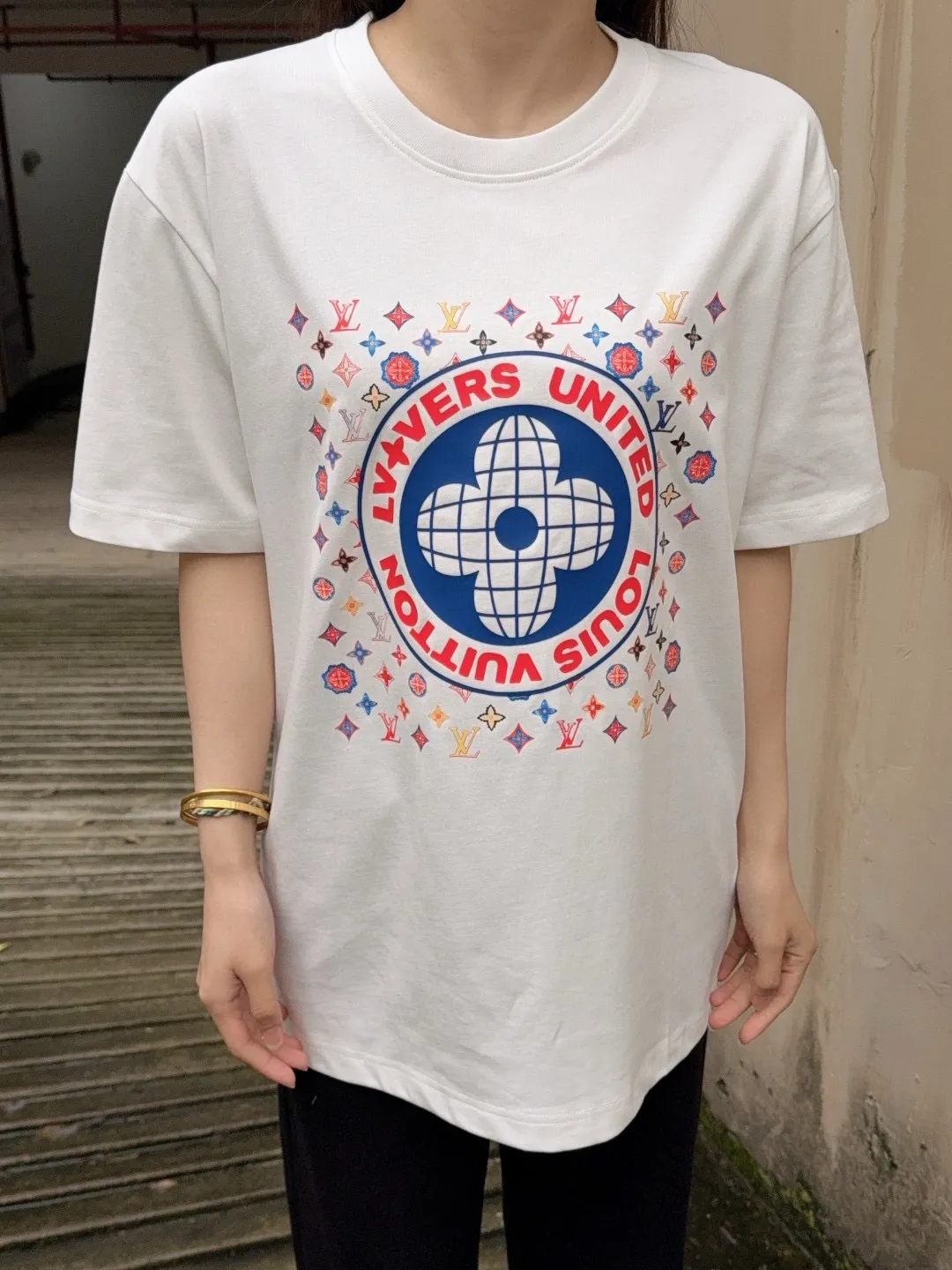 Louis Vuitton/Louis Vuitton 25ss printed logo laminated letter short sleeves